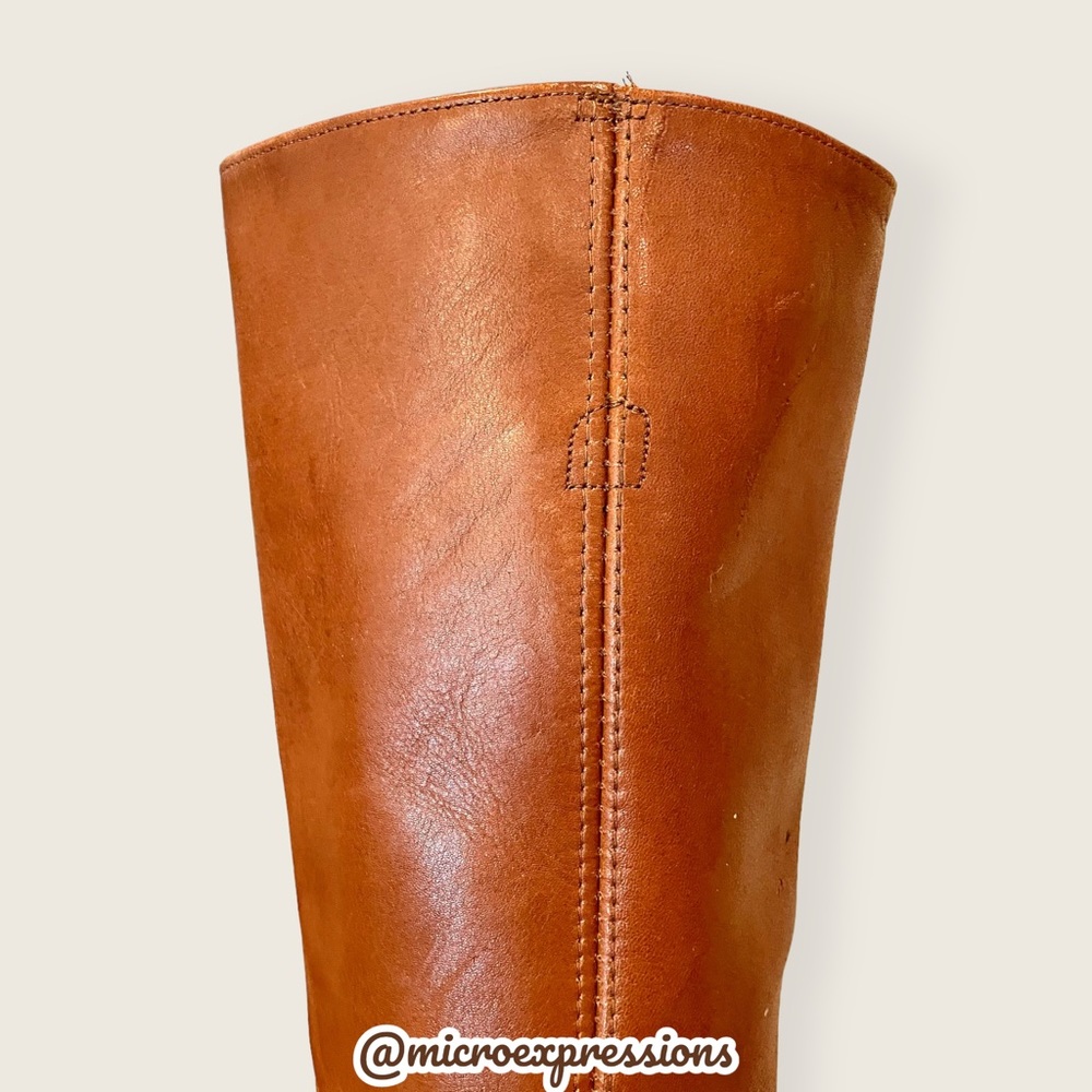 VINTAGE 1980'S Frye Campus Knee High Brown/Cognac Pull On Fall/Winter Lug Boot - Picture 12 of 15